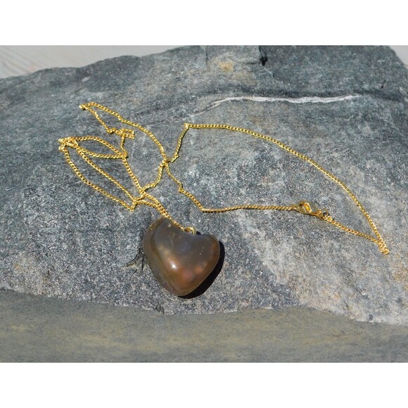 Resin-filled Heart Shaped Stone Necklace with Gold Plated Chain - Picture 2 of 10